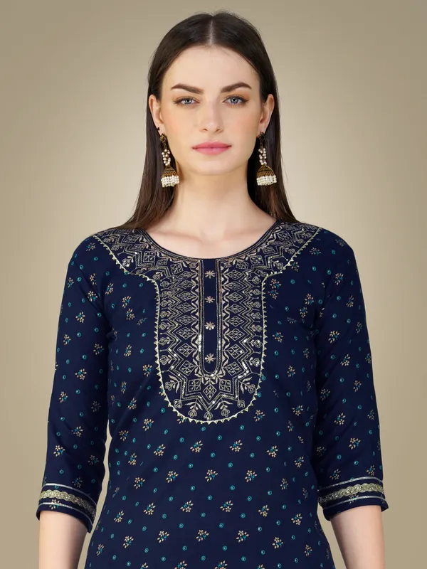 Navy_Blue_Cotton_Magic_Slub_Kurti_Pant_Dupatta_Set_With_Embroidery_&_Sequence_Work
