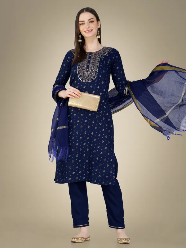 Navy_Blue_Cotton_Magic_Slub_Kurti_Pant_Dupatta_Set_With_Embroidery_&_Sequence_Work