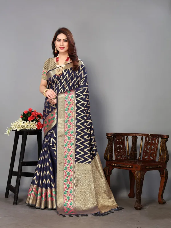 Navy_Blue_Soft_Banarasi_Silk_Saree_With_Zari_Weaving_Work