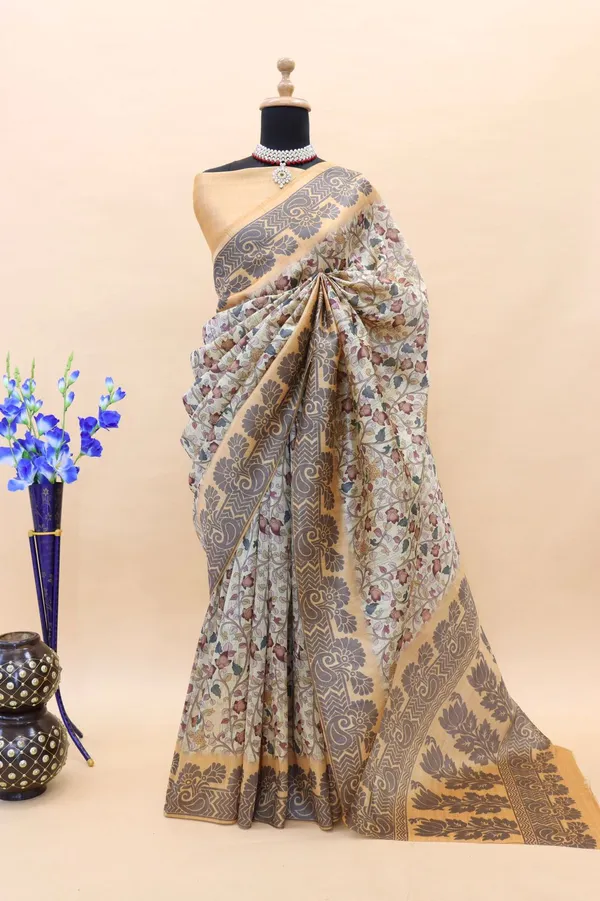 Orange_colour_Smooth_Silk_Saree_With_Digital_Kalmkari_Print
