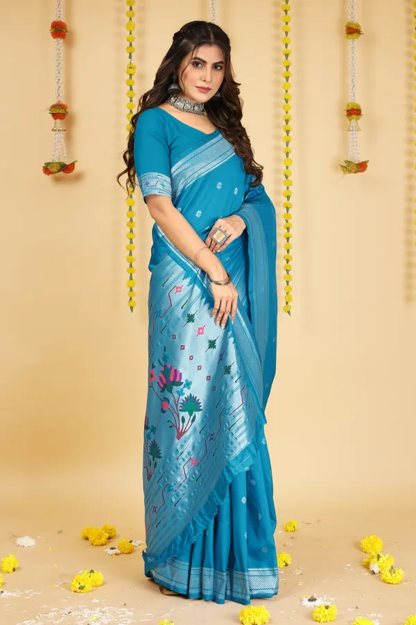 Firozi_Paithani_Silk_Saree_Crafted_with_Perfection_With_Blouse_Piece_Attached