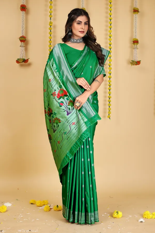 Green_Paithani_Silk_Saree_Crafted_with_Perfection_With_Blouse_Piece_Attached