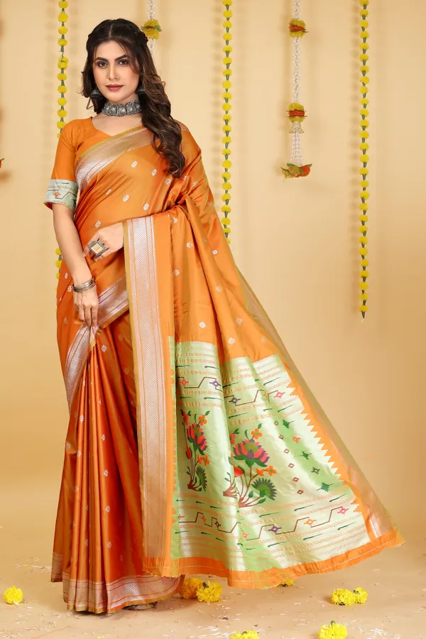 Orange_Paithani_Silk_Saree_Crafted_with_Perfection_With_Blouse_Piece_Attached