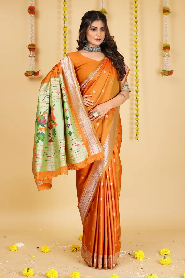 Orange_Paithani_Silk_Saree_Crafted_with_Perfection_With_Blouse_Piece_Attached