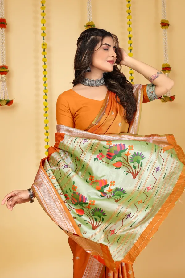 Orange_Paithani_Silk_Saree_Crafted_with_Perfection_With_Blouse_Piece_Attached