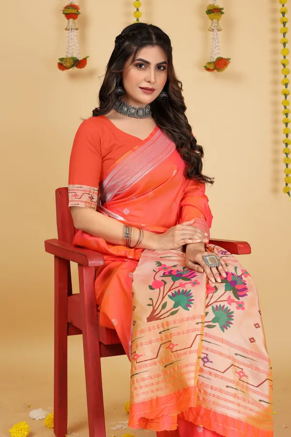 Peach_Paithani_Silk_Saree_Crafted_with_Perfection_With_Blouse_Piece_Attached