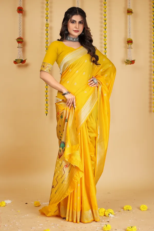 Yellow_Paithani_Silk_Saree_Crafted_with_Perfection_With_Blouse_Piece_Attached