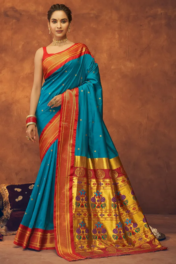 Firoji_Soft_Paithani_Saree_With_Gold_Zari