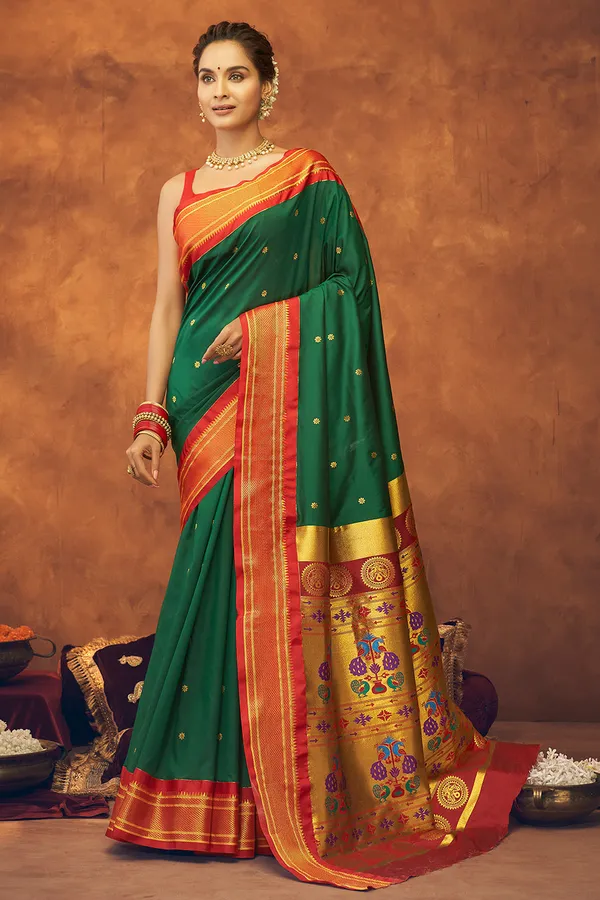 Green_Soft_Paithani_Saree_With_Gold_Zari