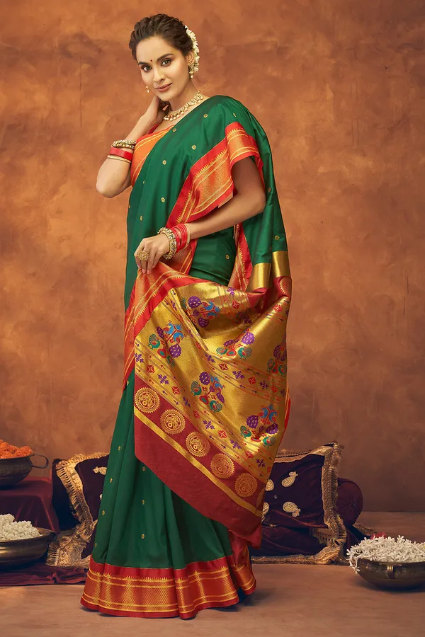Green_Soft_Paithani_Saree_With_Gold_Zari