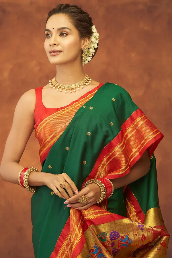 Green_Soft_Paithani_Saree_With_Gold_Zari