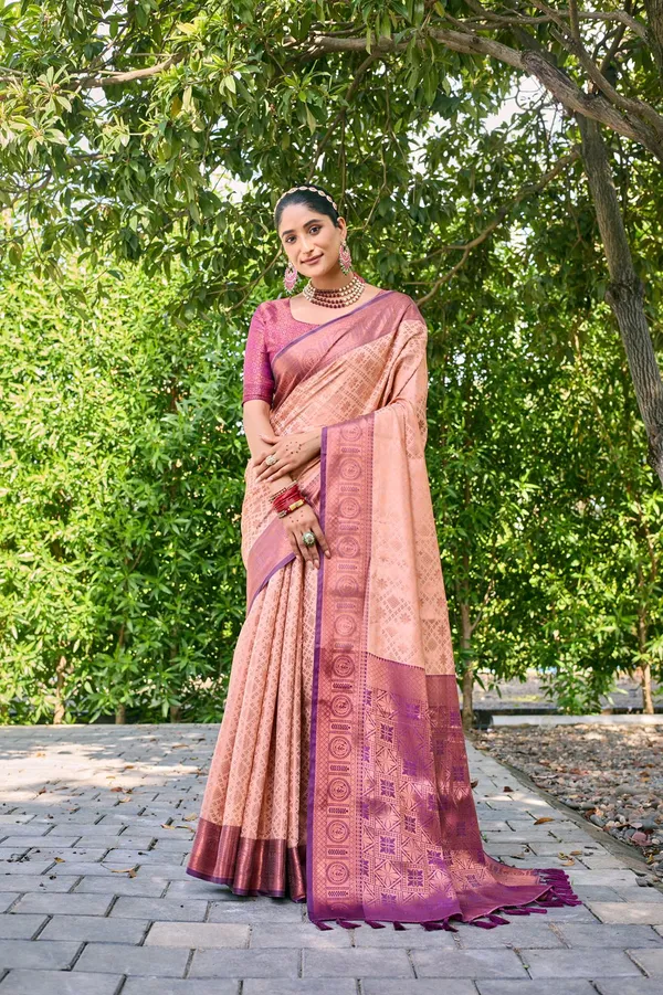 Peach_Soft_Kanchipuram_Silk_Saree_With_Copper_Zari_Work