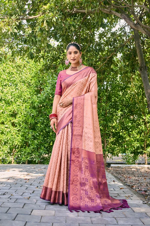 Peach_Soft_Kanchipuram_Silk_Saree_With_Copper_Zari_Work