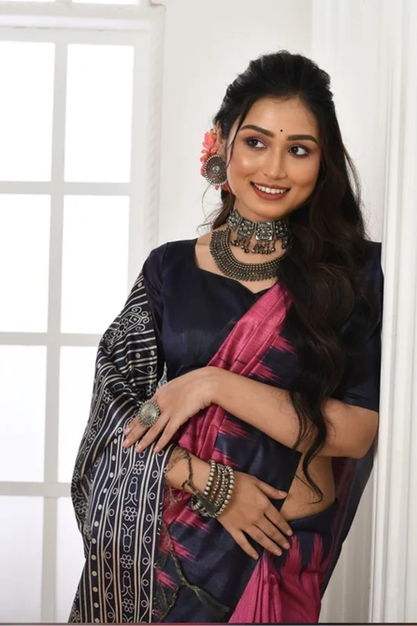Pink_Tussar_Silk_Saree_With_Printed_Work