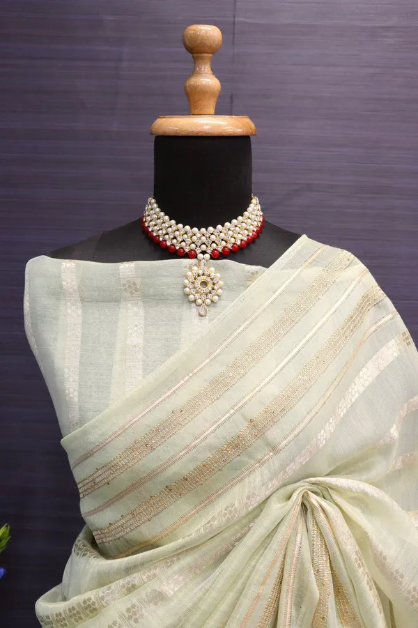 Pista_Green_Soft_Tussar_Silk_Saree_With_Gold_Zari_Weaving_Border
