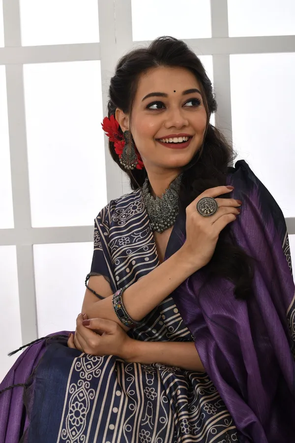 Purple_Tussar_Silk_Saree_With_Printed_Work