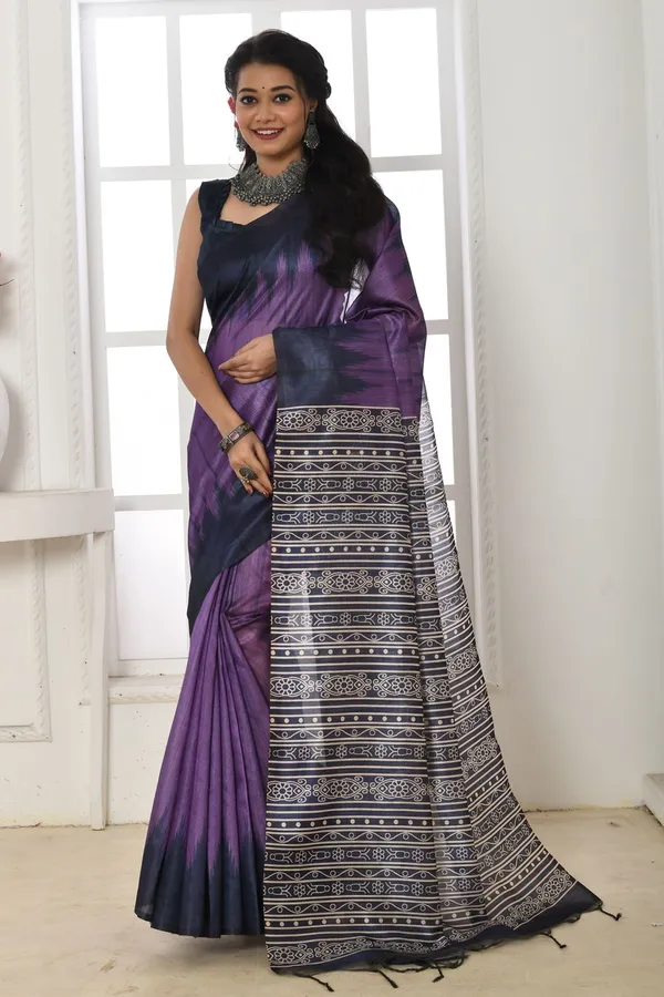 Purple_Tussar_Silk_Saree_With_Printed_Work