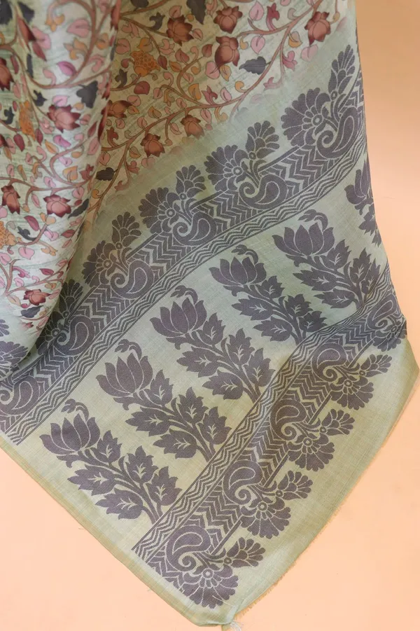 Sea_Green_Colour_Smooth_Silk_Saree_With_Digital_Kalmkari_Print