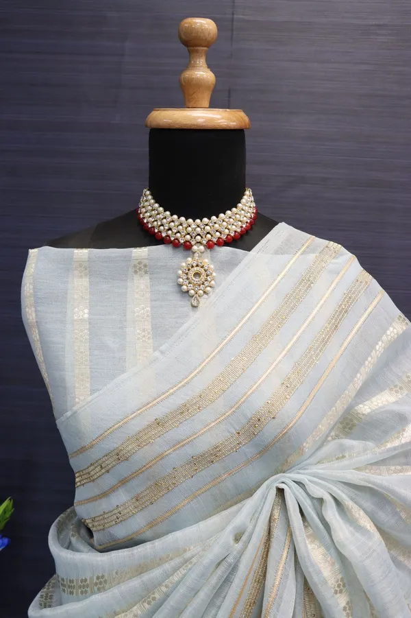 Sky_Blue_Soft_Tussar_Silk_Saree_With_Gold_Zari_Weaving_Border