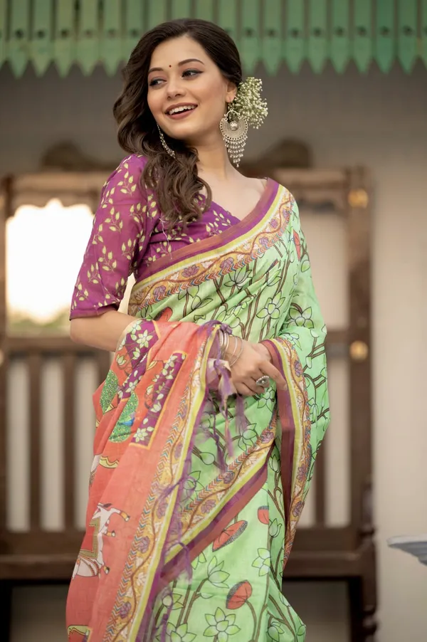Soft_Pichwai_Print_Mul_Linnen_Cotton_Saree