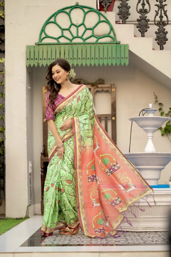 Soft_Pichwai_Print_Mul_Linnen_Cotton_Saree