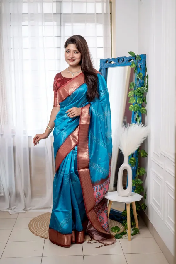 Soft_Raw_Silk_Saree_With_Bandhani_Print_&_Weaving_Border