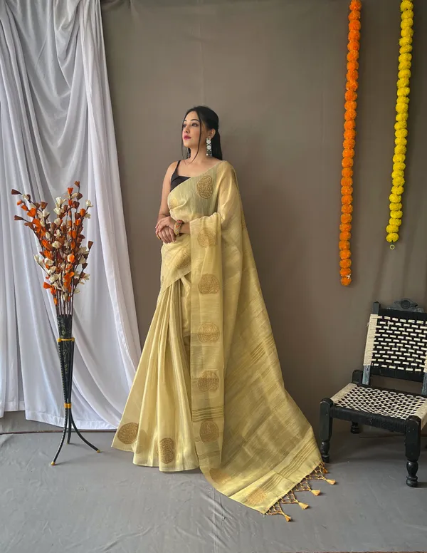 Cream_Banarasi_Tissue_Silk_Saree