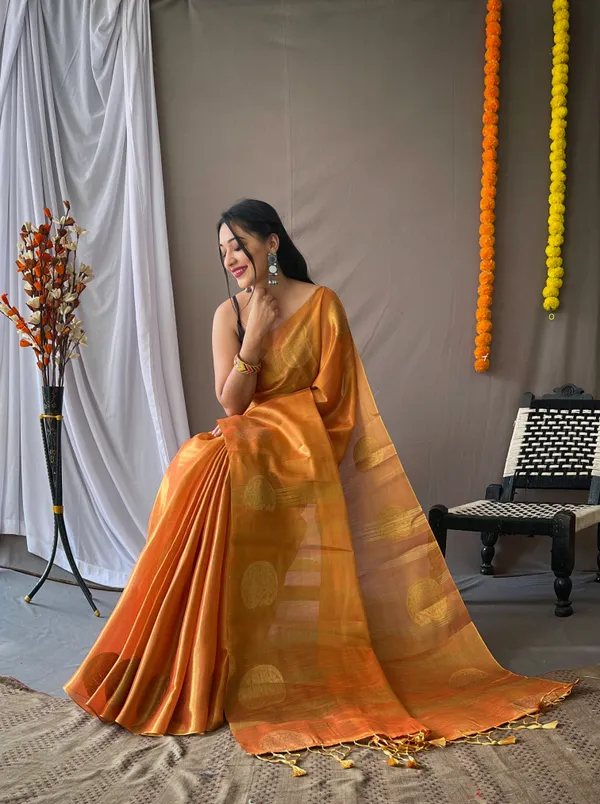 Orange_Banarasi_Tissue_Silk_Saree