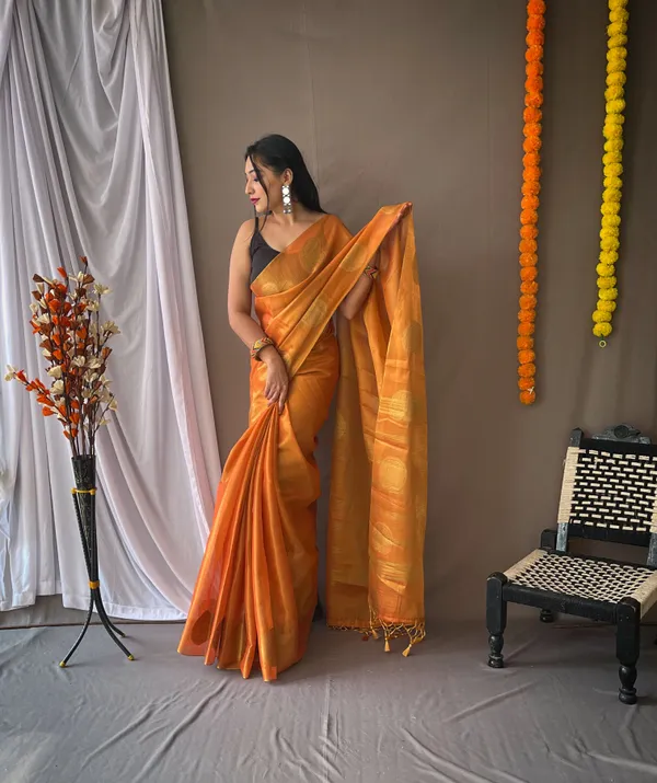 Orange_Banarasi_Tissue_Silk_Saree