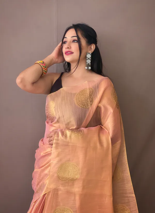 Peach_Banarasi_Tissue_Silk_Saree