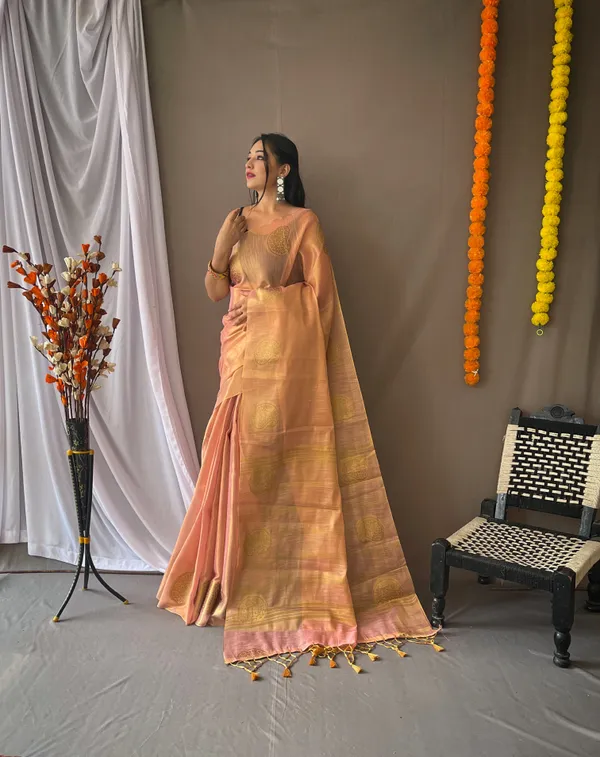 Peach_Banarasi_Tissue_Silk_Saree