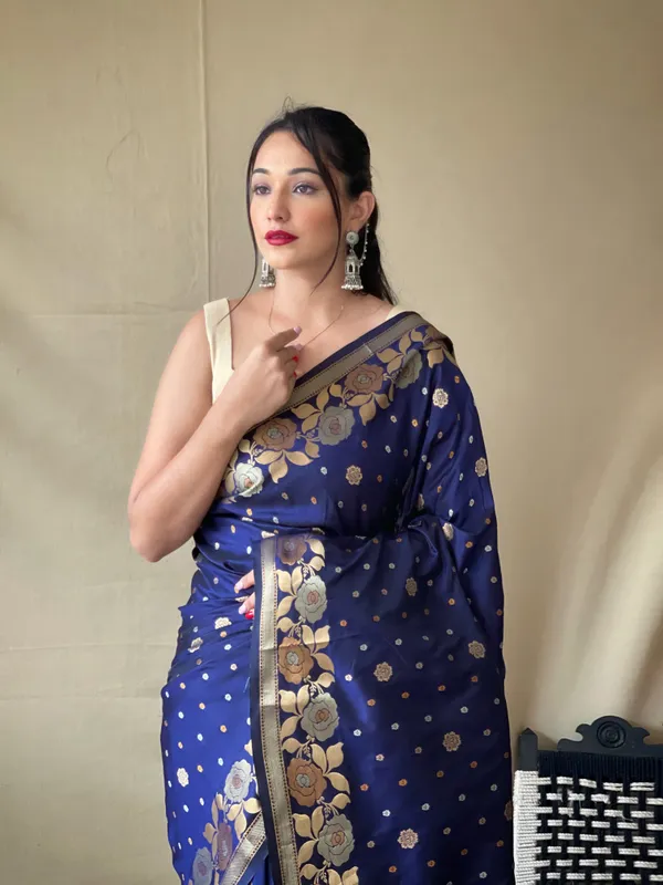 Blue_Soft_Banarasi_Silk_Saree_With_Golden_Zari_Weaving_Work_With_Blouse_Piece_Attached
