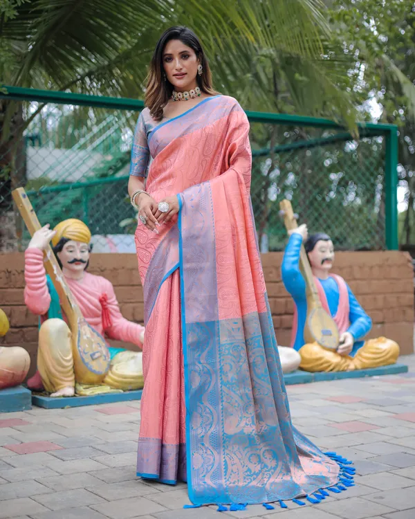 Peach_Fabulous_Kanjivaram_Silk_Saree_With_Blouse_Piece_Attached