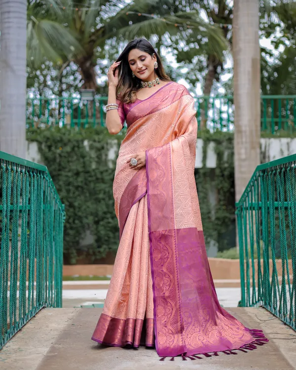 Peach_Kanjivaram_Silk_Saree_With_Copper_Zari_Work_With_Blouse_Piece_Attached