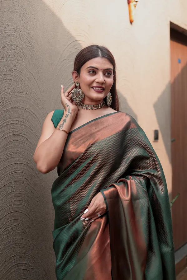 Green_Kanjivaram_Silk_Saree_with_Heavy_Copper_Zari_Work_-_Timeless_Elegance_With_Blouse_Piece_Attached