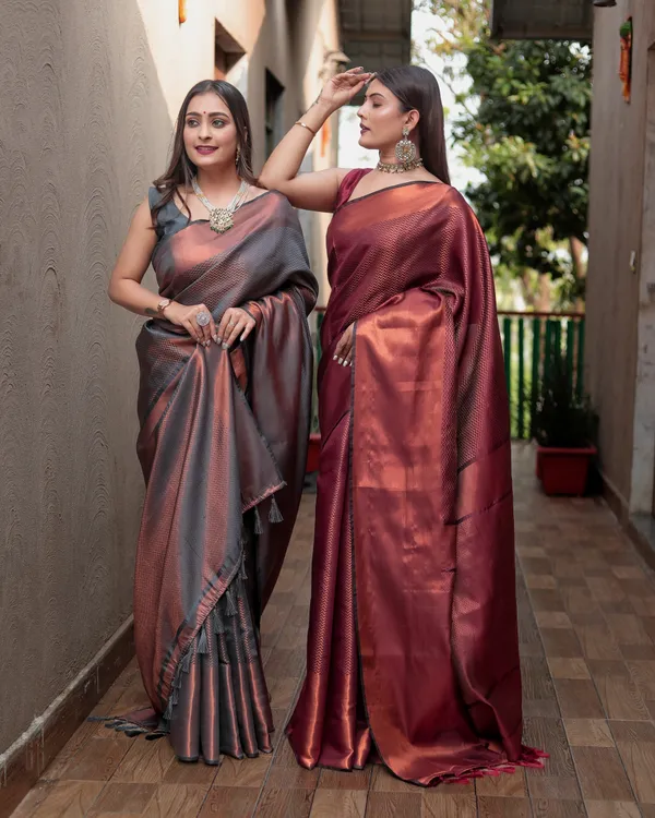 Grey_Kanjivaram_Silk_Saree_with_Heavy_Copper_Zari_Work_-_Timeless_Elegance_With_Blouse_Piece_Attached
