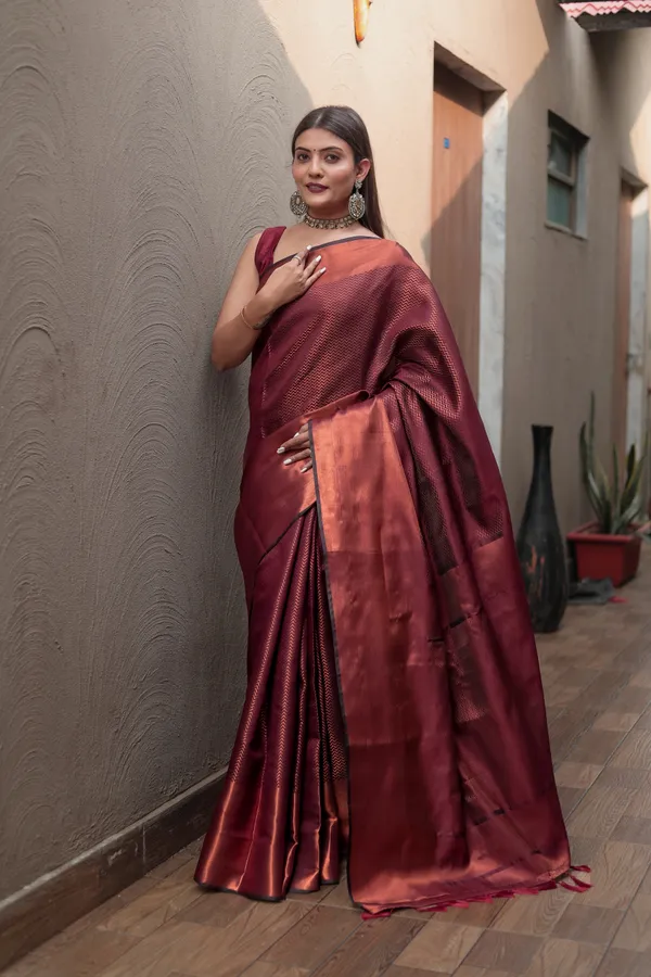 Maroon_Kanjivaram_Silk_Saree_with_Heavy_Copper_Zari_Work_-_Timeless_Elegance_With_Blouse_Piece_Attached