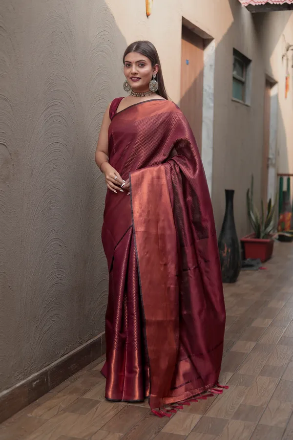 Maroon_Kanjivaram_Silk_Saree_with_Heavy_Copper_Zari_Work_-_Timeless_Elegance_With_Blouse_Piece_Attached
