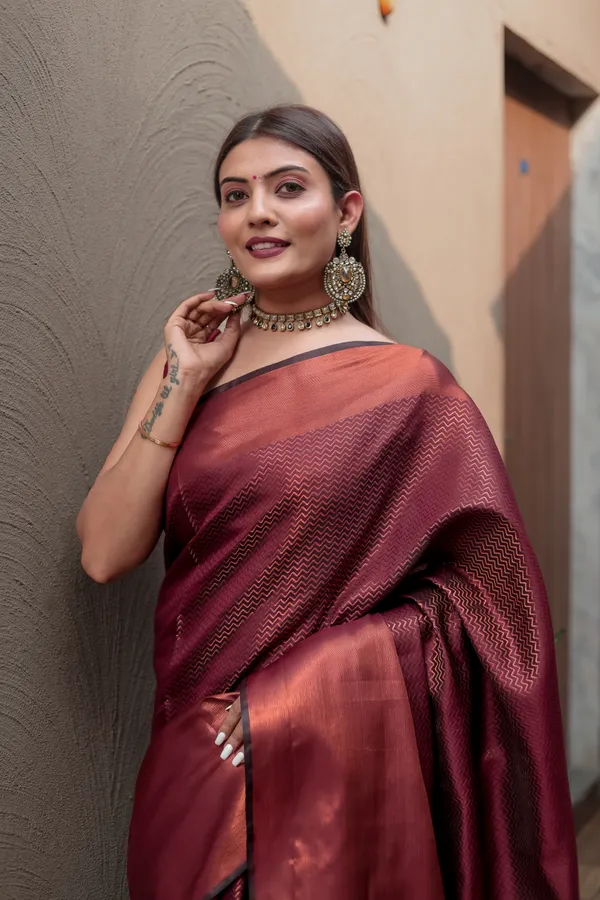 Maroon_Kanjivaram_Silk_Saree_with_Heavy_Copper_Zari_Work_-_Timeless_Elegance_With_Blouse_Piece_Attached