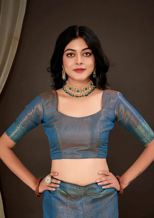 Blue_Luxurious_Kanjivaram_Silk_Saree_Weave_of_Royalty_With_Blouse_Piece_Attached