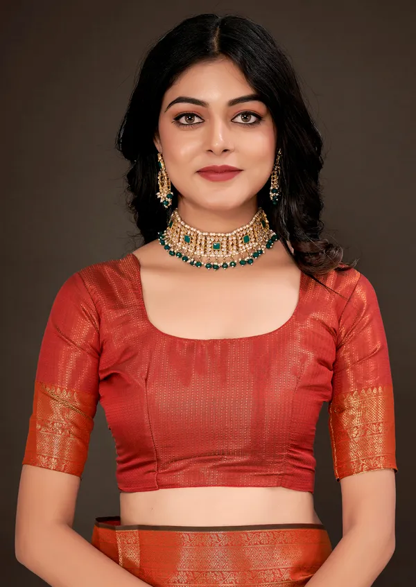 Red_Luxurious_Kanjivaram_Silk_Saree_Weave_of_Royalty_With_Blouse_Piece_Attached