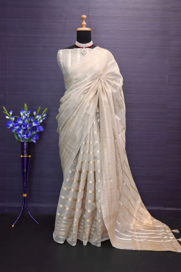 White_Fancy_Soft_Tussar_Silk_Saree_With_Gold_Zari_Weaving_Border