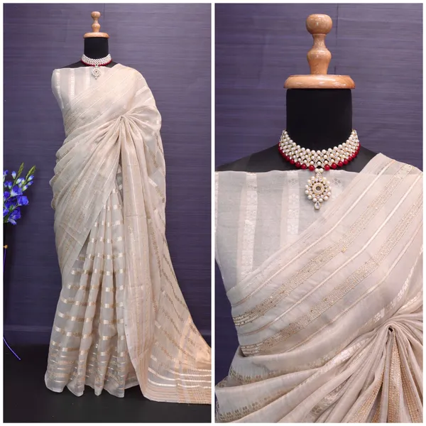 White_Fancy_Soft_Tussar_Silk_Saree_With_Gold_Zari_Weaving_Border