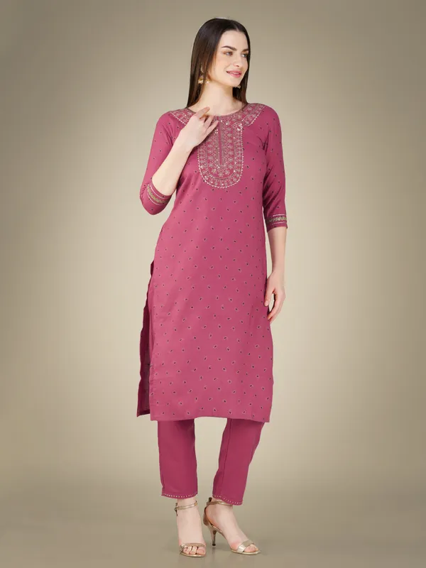 Wine_Cotton_Magic_Slub_Kurti_Pant_Dupatta_Set_With_Embroidery_&_Sequence_Work