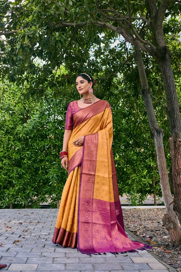 Yellow_Soft_Kanchipuram_Silk_Saree_With_Copper_Zari_Work