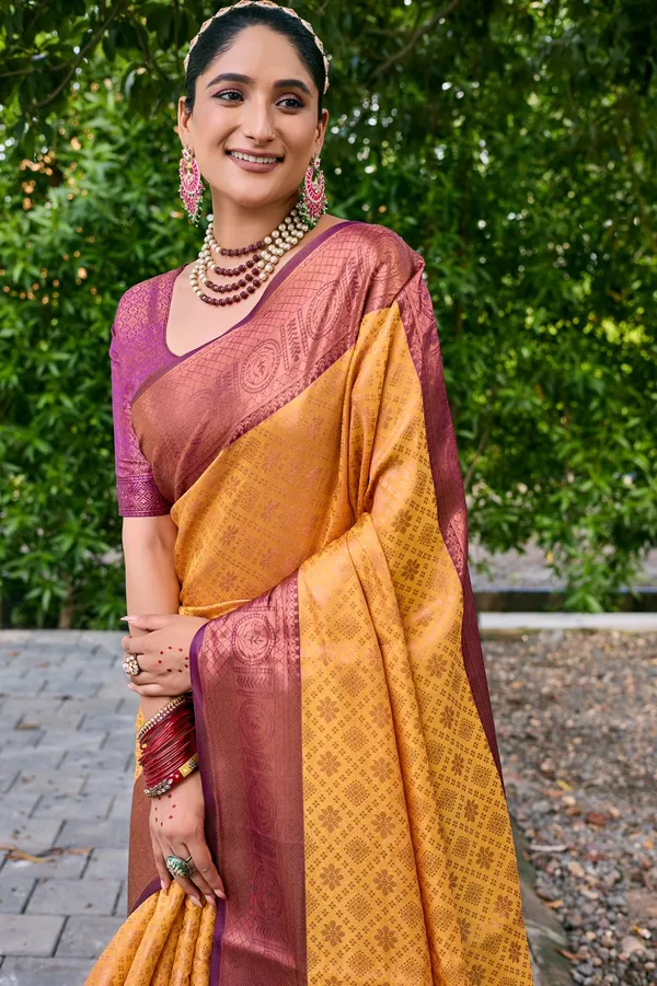 Yellow_Soft_Kanchipuram_Silk_Saree_With_Copper_Zari_Work