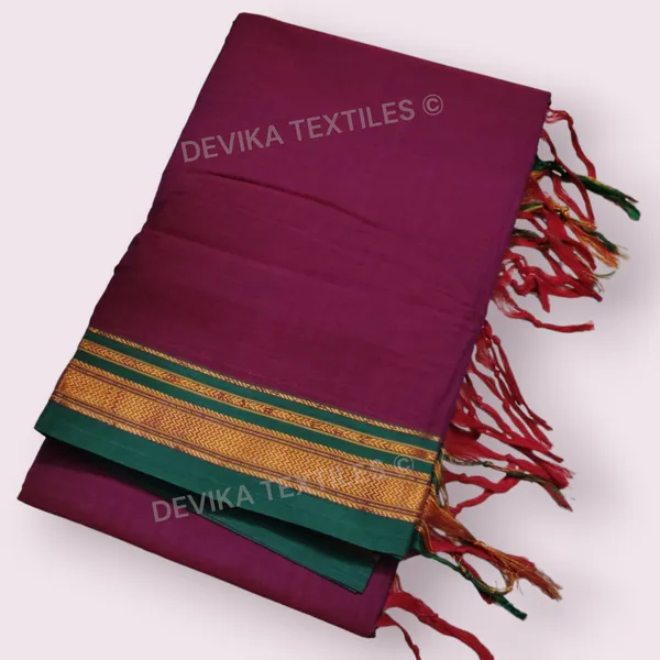 Magenta_ilkal_paras_border_pure_mercerised_cotton_saree_with_running_blouse_piece