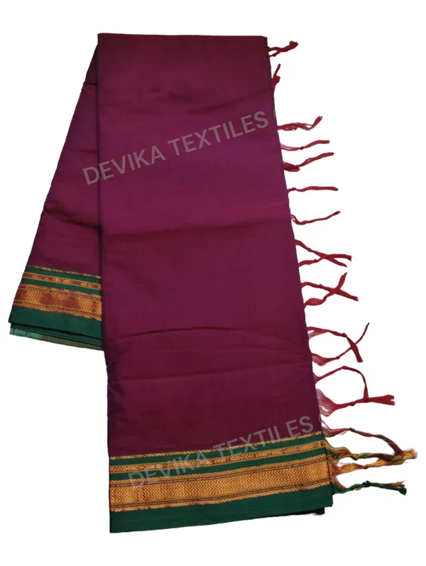 Magenta_ilkal_paras_border_pure_mercerised_cotton_saree_with_running_blouse_piece