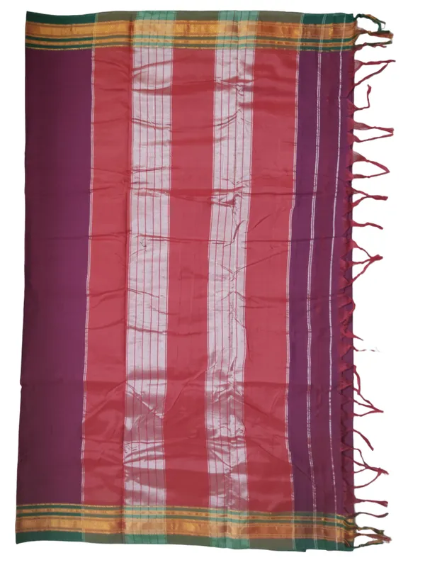 Magenta_ilkal_paras_border_pure_mercerised_cotton_saree_with_running_blouse_piece