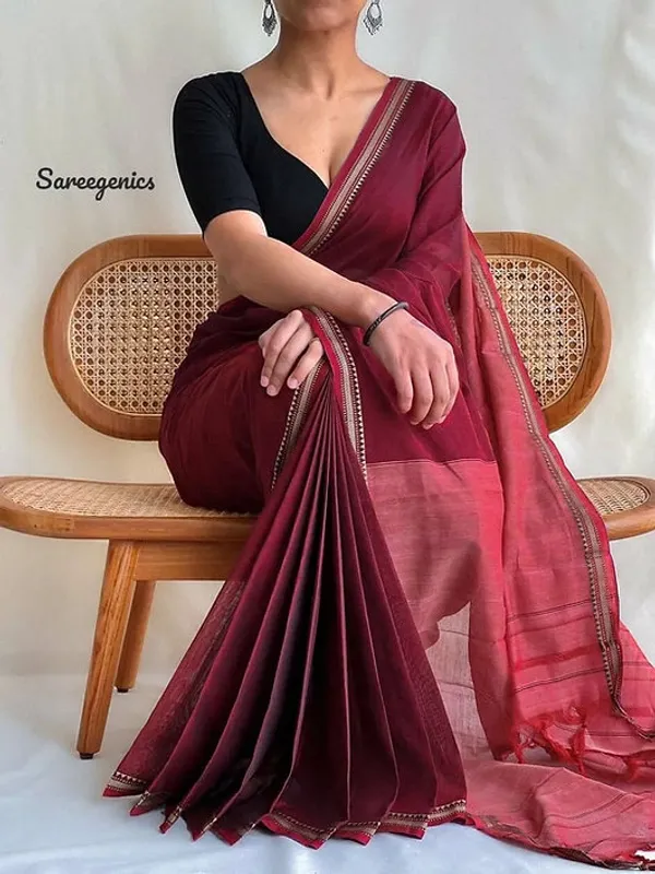 Ashwini_Maroon_Narayanpeth_Pure_Handloom_Mercerised_Cotton_Saree_With_Running_Blouse_Piece